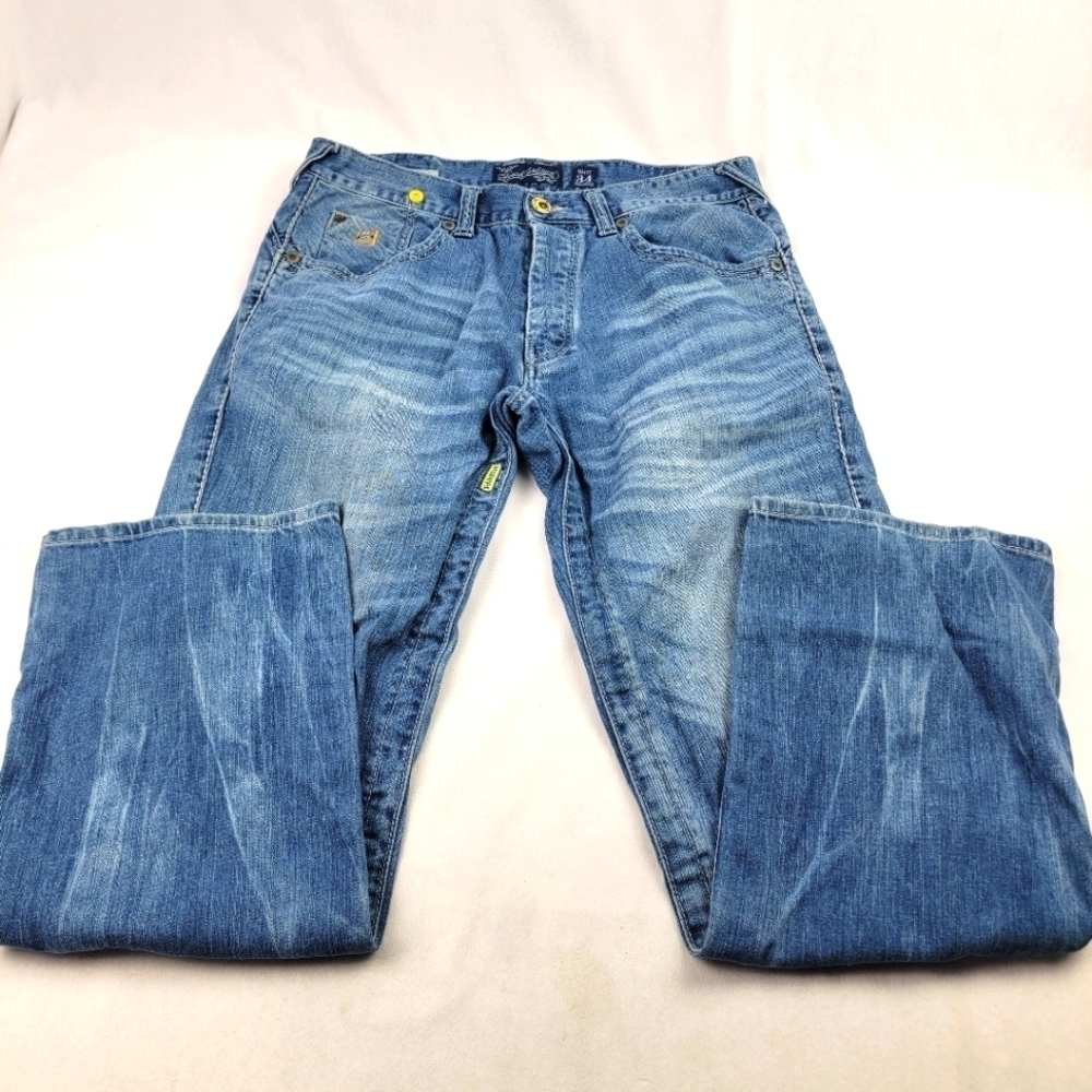 Parish Nation distressed heavy stitch straight leg denim